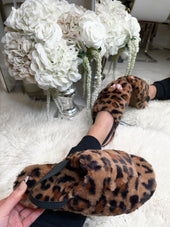 Ayla Fluffy Slippers - Leopard